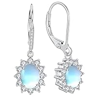 YFN Birthstone Earrings Sterling Silver Created Oval Cut Drop Dangle Leverback Earrings Jewellery Gifts for Women