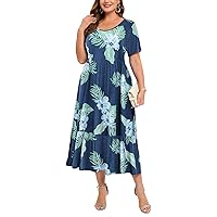 LARACE Plus Size Dresses for Women 2024 Summer Casual Short Sleeve Long Dress Flowy Maxi Beach Dresses with Pockets L-4XL