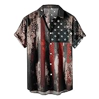 Short Sleeve Shirts for Men Button Down Patriotic Hawaiian Tunic Shirts Independence Day Beach Yoga T Shirts