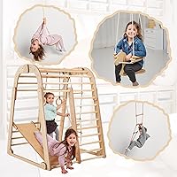 Wooden Indoor Playground for Kids 3-6 - Montessori Indoor Jungle Gym + Swing Horse for Kids Ages 1-3 - Indoor Play Gym for Climbing Wall Foldable Playset