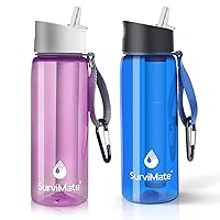 SurviMate Purified Water Bottle for Camping, Hiking, Backpacking and Travel, BPA Free with 4-Stage Intergrated Filter Straw