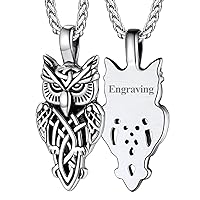 Greek Mythology Jewelry Athena Owl Pendant Necklace for Women Teen Girls Silver Stainless Steel Vintage Celtic Knot Owl Neck Charms