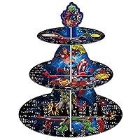 Superhero Cupcake Stand (3 Tier), Hero Themed Birthday Party Centerpiece for Kid Birthday Party Decorations Supplies