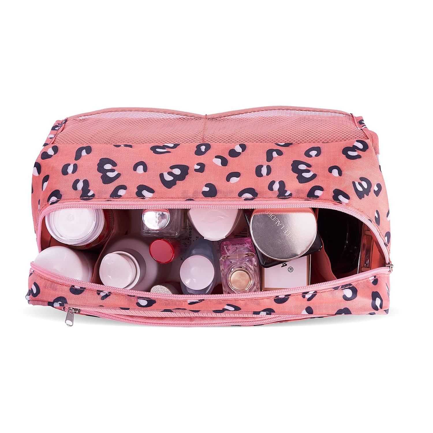 TxoLIFE Cosmetic Makeup Bag Case Hanging Toiletry Bag Travel Organizer Travel Kit for Women Men Pink Leopard