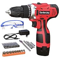 GardenJoy Electric Power Drill Cordless: 12V Impact Drill Driver Set with 2 Variable Speed 3/8'' Keyless Chuck 24+1 Torque Setting Fast Charger Power Tool Kit for Home Improvement