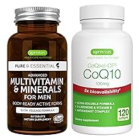 Multivitamin & Minerals for Men + High Absorption CoQ10 100mg 120 Softgels Energy Bundle, Sustained Release Advanced Multivitamin + CoQ10 with Vitamin E & D-Limonene, by Igennus