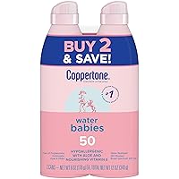 Water Babies Sunscreen Lotion Spray SPF 50, Water Resistant, Pediatrician Recommended for Babies, 6 Oz Spray, Pack of 2