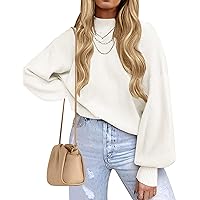 ZESICA Women's 2024 Casual Turtleneck Long Lantern Sleeve Oversized Ribbed Knit Pullover Sweater Jumper Top