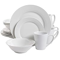 Gibson Home Amelia Court Porcelain Chip and Scratch Resistant Dinnerware Set, Service for 4 (16pcs), White (Round)