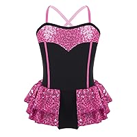 TiaoBug Kids Girls Ballet Tutu Leotard Dress Spaghetti Shoulder Straps Shiny Sequins Modern Jazz Latin Dancing Costumes