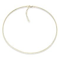 MiaBella Solid 18K Gold Over Sterling Silver Italian 2mm or 2.5mm Dome Omega Link Chain Necklace for Women 16+2 Adjustable Length 925 Made in Italy