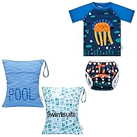 ALVABABY 2pcs Superior Waterproof Wet Dry Bags with 2-Piece Baby Boy Swimsuit
