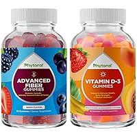 Bundle of Prebiotic Fiber Gummy Vitamins and Chewable Vitamin D Gummies for Adults - for Gut Health Supplement and Immune System Booster - Provides Heart Health and Mood Support