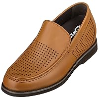 CALTO Men's Invisible Height Increasing Elevator Shoes - Leather Slip-on Lightweight Breathable Casual Loafers - 3 Inches Taller