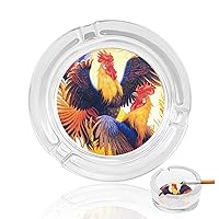 Fighting Morning Rooster Cock Cigarettes Smokers Glass Ashtrays Ash Tray For Home Office Tabletop Desk Decoration