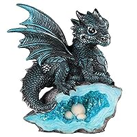 George S. Chen Imports SS-G-71581 Blue Medieval Baby Dragon with Crystal Egg Nest Decorative Figurine, 7871581
