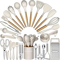 Umite Chef Silicone Kitchen Utensil Set, 34PCS Heat Resistant Kitchen Gadgets and Tools With Grater, Wood Handles for Nonstick Cookware