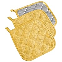 DII Basic Terry Collection Quilted 100% Cotton, Potholder, Yellow, 3 Piece