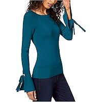 Womens Tie Sleeve Pullover Blouse, Blue, X-Large
