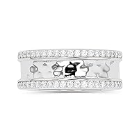 DECADENCE Sterling Silver Rhodium Cubic Zirconia Sides Hammered Fashion Ring