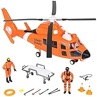 Click N' Play Toy Helicopter Set, Coast Guard Rescue Helicopter for Kids, 13-Piece Play Set Including Coast Guard Action Figures & Accessories, Orange