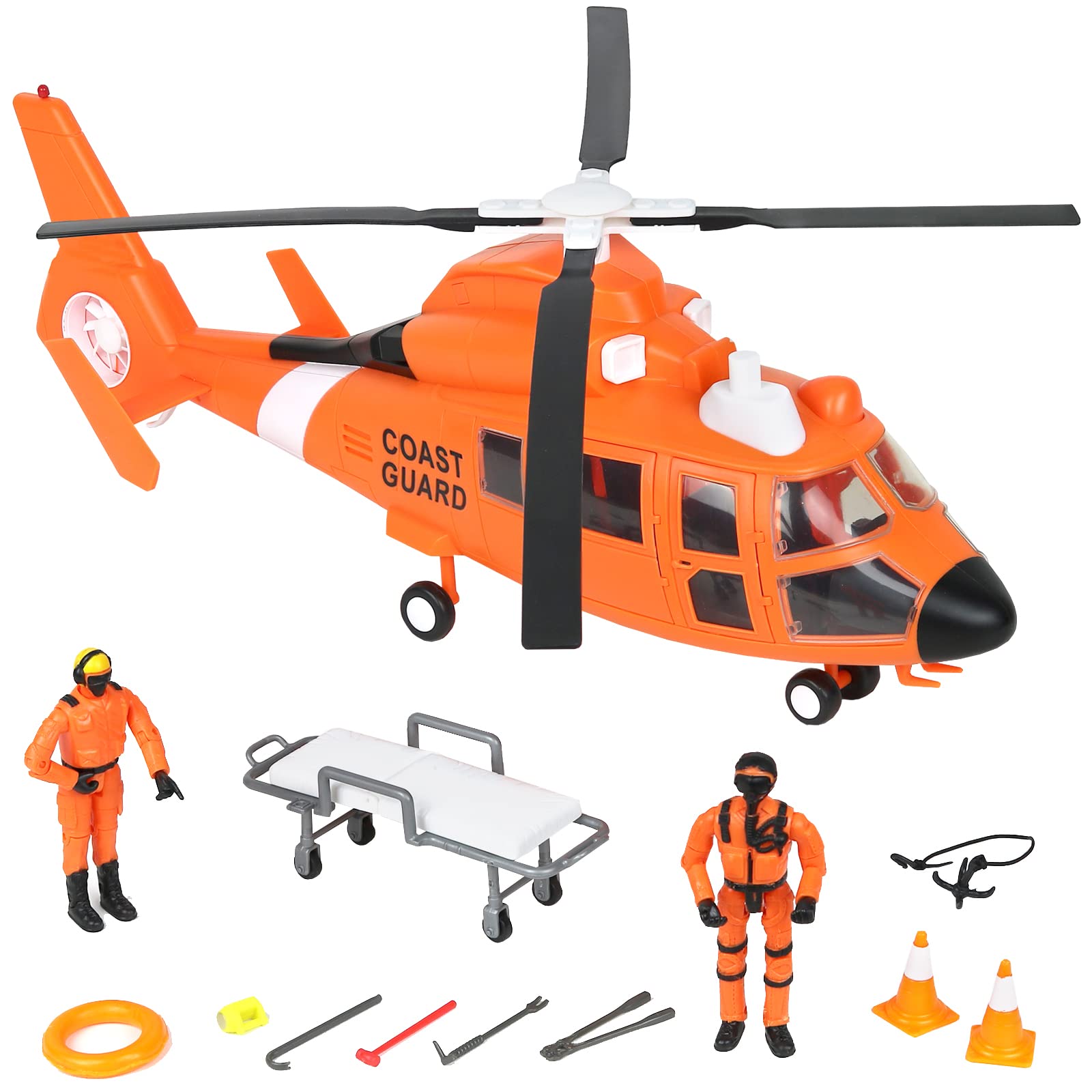 Click N' Play Toy Helicopter Set, Coast Guard Rescue Helicopter for Kids, 13-Piece Play Set Including Coast Guard Action Figures & Accessories , Orange