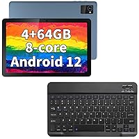 Android Tablet 10 Inch with Keyboard, Octa-Core Android 12 Tablet with 7000mAh Battery (Max 14-Hour), 4GB+64GB ROM Gaming Tablets, 10.1 in HD Large Screen Tablet Build in 5+8MP Camera