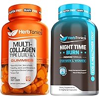 Herbtonics Multi Collagen Gummies Type 1,2,3,5 & 10 with Biotin for Hair Growth, Skin, Nails - Night Time Weight Supplement with Melatonin to Support Sleep & Metabolism | Melatonin for Women and Men