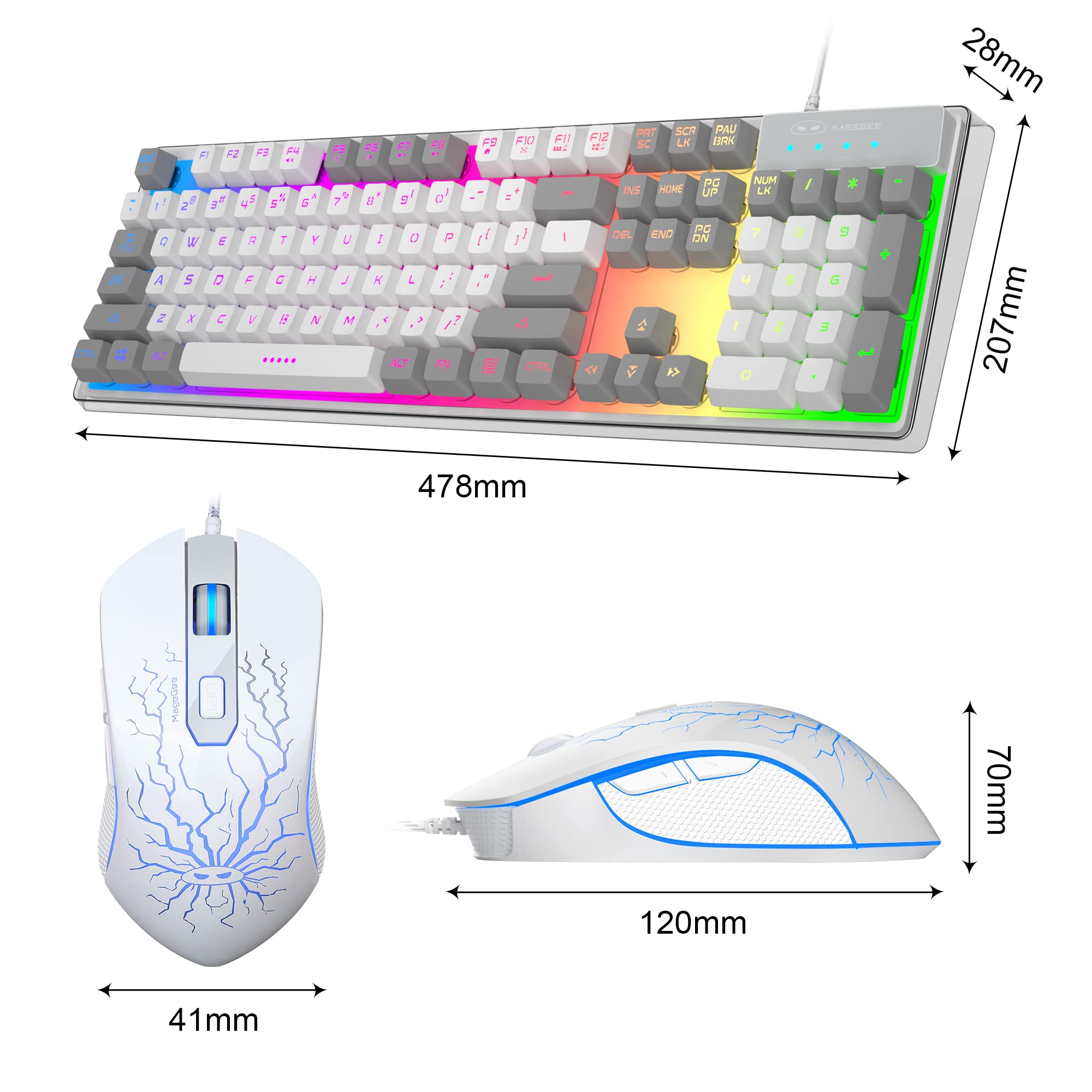 MageGee Gaming Keyboard and Mouse Combo, K1 LED Rainbow Backlit Keyboard with 104 Key Computer PC Gaming Keyboard for PC/Laptop(Gray & White)