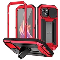 for iPhone 15 Plus Case Metal,Built-in Screen Protector,Camera Protector,Kickstand,Military-Grade Protection, Heavy Duty Rugged for iPhone 15 Plus Phone Case Aluminium (Red)