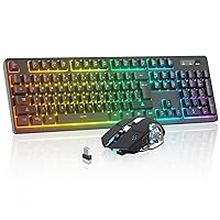 Wireless Gaming Keyboard and Mouse Combo - RGB Backlit,Rechargeable Wireless Keyboard and Ergonomic Backlit Mouse,Wireless Keyboard and Mouse for Gaming Work,Long-Lasting Built-in Battery (Black)