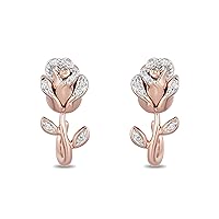 Jewelili Enchanted Disney Fine Jewelry 14K Rose Gold over Sterling Silver with 1/10 CTTW Diamond Belle Earrings