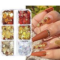 6 Grids 3D Maple Leaf Nail Glitter Sequins Fall Nail Art Stickers Decals Holographic Laser Maple Leaf Glitter Flakes Thanksgiving Nail Art Glitter for Acrylic Nails Charms Decorations Accessories