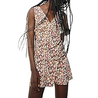 Women Y2K Floral Mini Dress V Neck Sleeveless Sundress A-Line Short Going Out Dresses Trendy Summer Streetwear