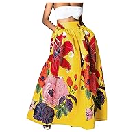 Sun Dresses for Women Casual,Boho Maxi Floral Print High Waist Pocket Dress Party Beach Fashion Long Skirt