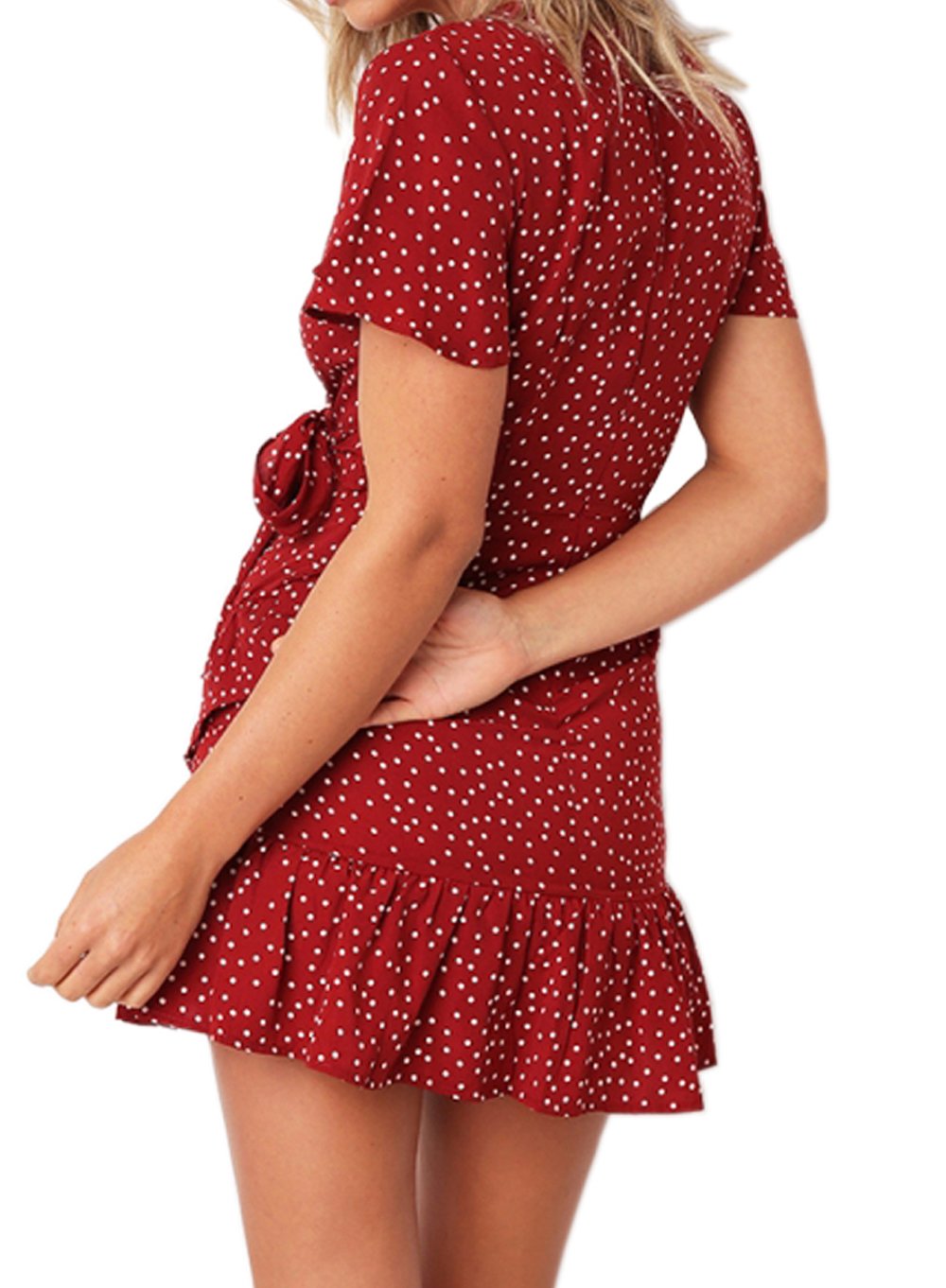 Relipop Summer Women Short Sleeve Print Dress V Neck Casual Short Dresses