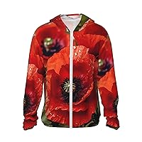Women's Sun Protection Hoodie Jacket Sun Protection Clothing for Men Beautiful Red Poppy Flower Women Run Shirt