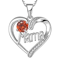 YL Mama Necklace 925 Sterling Silver cut 12 Birthstone Cubic Zirconia Mama Pendant for Women