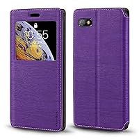 for Unihertz Titan Slim Case, Wood Grain Leather Case with Card Holder and Window, Magnetic Flip Cover for Unihertz Titan Slim (4.2”) Purple