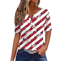 HTHLVMD Women's 4th of July Women's T-Shirt 2024 American Flag T-Shirt Women's Patriotic Shirt Short Sleeve V-Neck Top