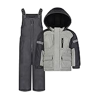 London Fog Boys' Toddler Water Resistant Two-Piece Winter Snowsuit - Includes Snowsuit + Hooded Fleece Lined Jacket, Grey, 3T