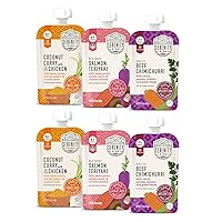 Serenity Kids World Explorers Teaser Baby Food Pouch Bundle | 6 Each of Salmon Teriyaki, Beef Chimichurri, and Chicken Coconut Curry (18 Count)