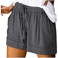 Wide Leg Shorts for Women Elastic Drawstring Waist Short Pants with Pocket, Ladies Summer Casual Shorts Solid Bermuda Short