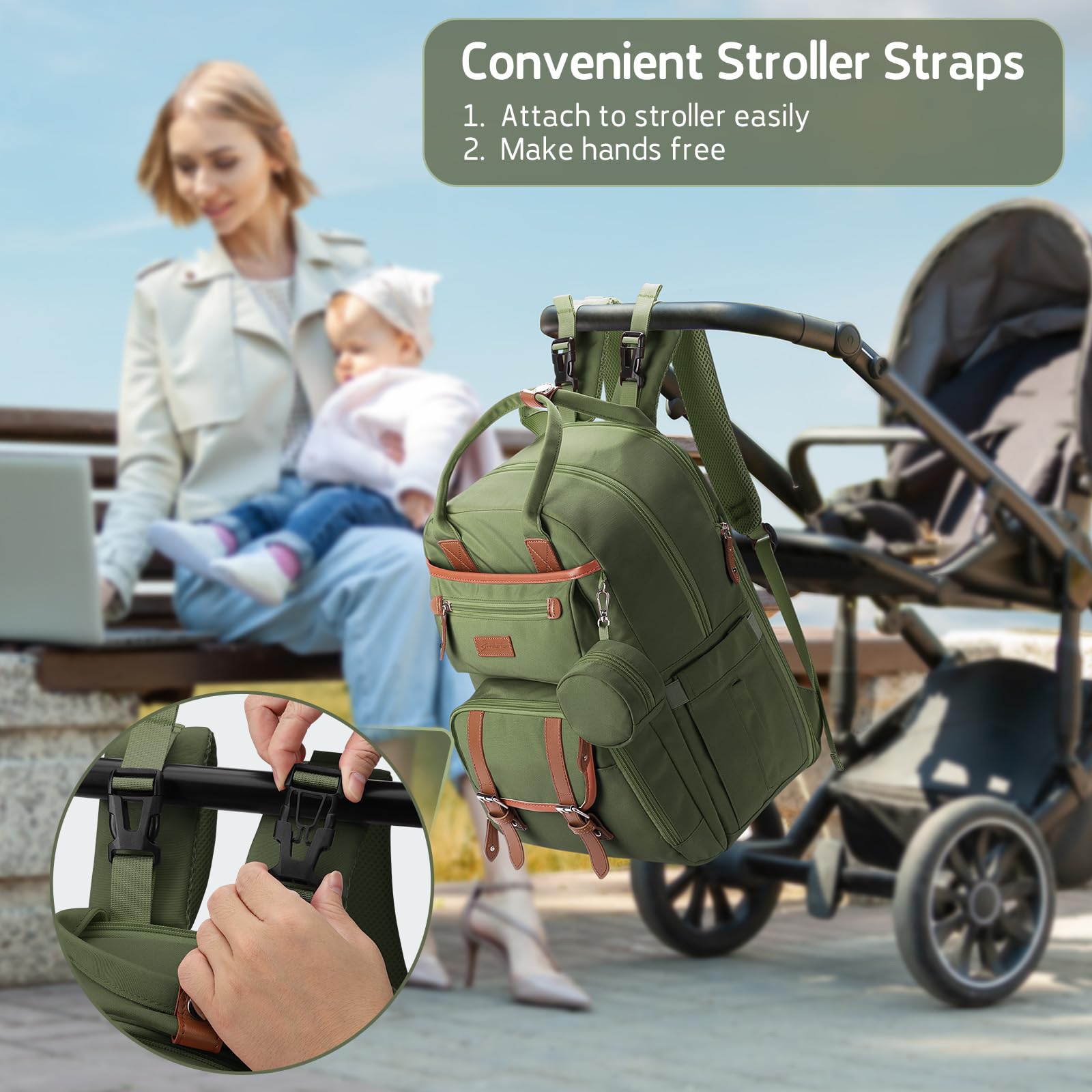 Maelstrom Diaper Bag Backpack,Baby Bag,23L-30L Expandable Diaper Backpack for Mom Dad,Travel Essentials Baby Bag with Changing Pad&Stroller Straps & Pacifier Bag,Army Green