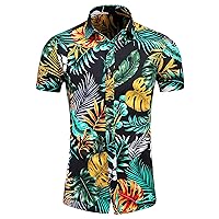 Men's Polka Dot/Floral Party Shirts Elegant Lapel Collar Short Sleeve Tops Slim Fit Button Shirt for Beach Dating
