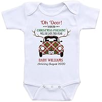 Customized Christmas Pregnancy Reveal Oh Deer (Short Sleeve Cotton Bodysuit)