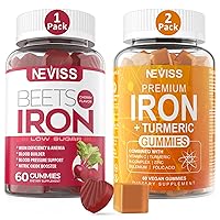 Iron Gummies with Turmeric + Iron Gummies with Beet Root Bundle by Neviss for Women Men, Iron Supplement Gummies Support for Iron Deficiency, Anemia, Energy Boost & Healthy Blood Pressure