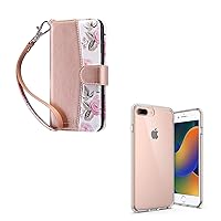 ULAK iPhone 8 Plus/7 Plus Wallet Case + iPhone 7 Plus/8 Plus Case Clear Shockproof Protective Phone Cover for Women Girls