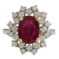 3.91 Carat Natural Red Ruby and Diamond (F-G Color, VS1-VS2 Clarity) 14K White Gold Engagement Ring for Women Exclusively Handcrafted in USA