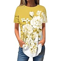 Short Sleeve Tops for Women,Womens Tees Short Sleeve Women's Fashion Casual Round Neck Floral Printed Short Sleeve